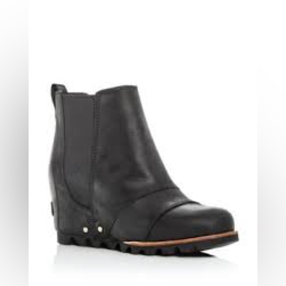 Sorel Black Leather Ankle Wedge Boot